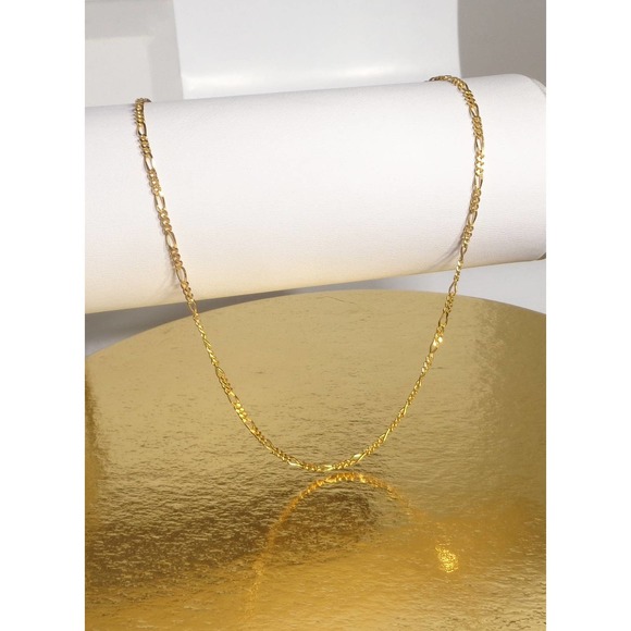 Gold Figaro Chain, ITALIAN Figaro Chain, 18K Plated Gold Solid 925 Silver Chain - Picture 1 of 6